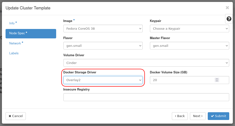 Update Cluster form