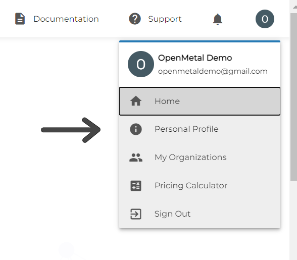 OpenMetal Central Profile From Dropdown